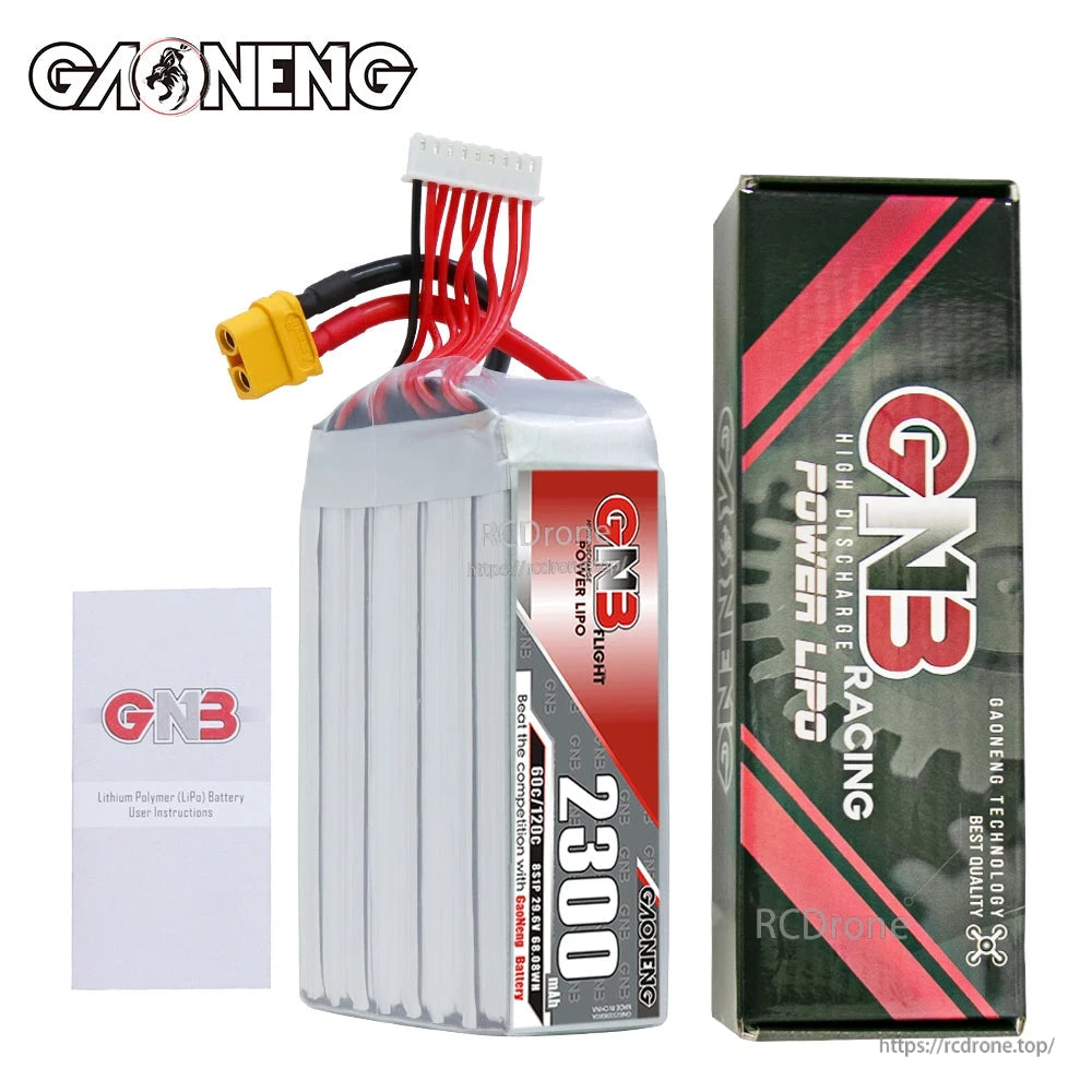 Package contents: GNB 2300mAh LiPo battery with GNB Racing Power LiPo box and manual