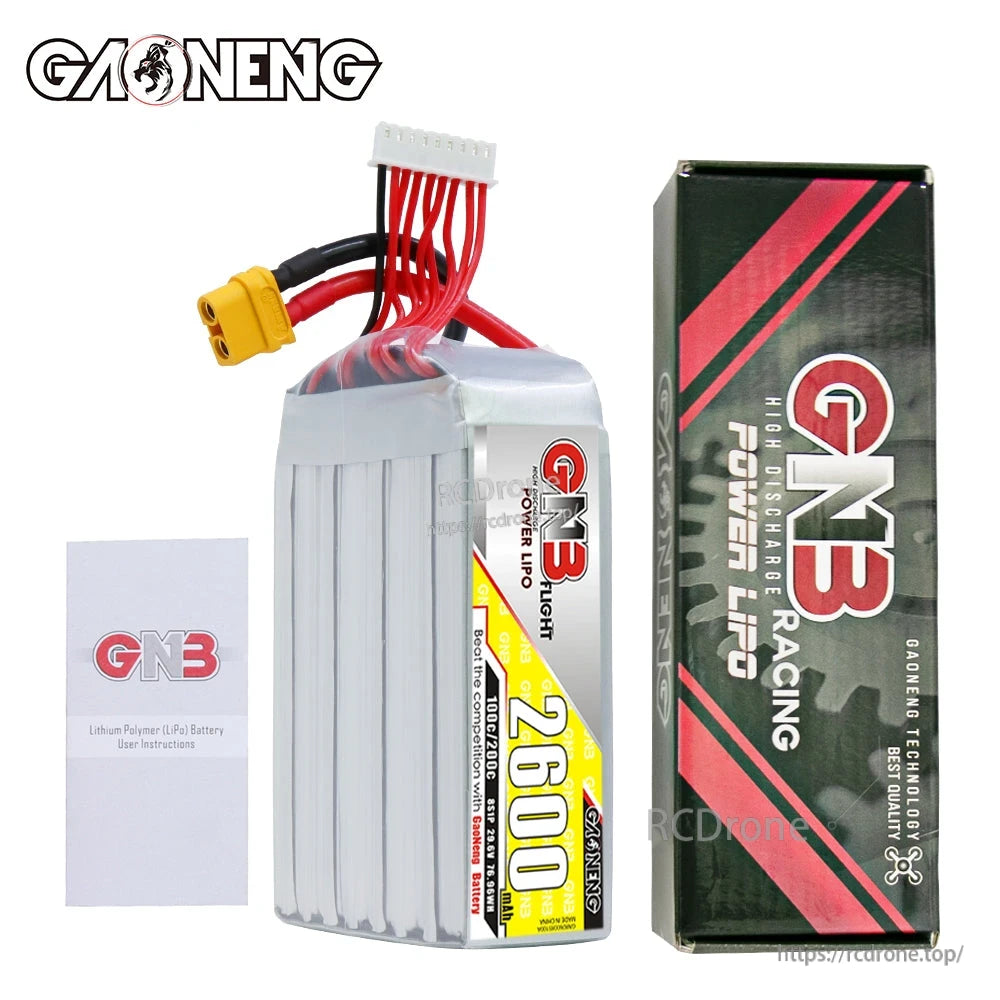 Package contents: GNB 2600mAh 8S LiPo battery with retail box and instruction leaflet