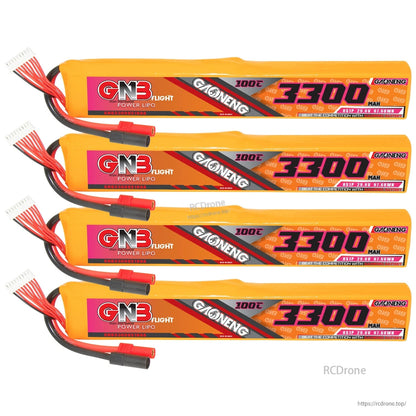 Four GAONENG GNB 8S 3300mAh 100C LiPo battery packs displayed together, parallel layout