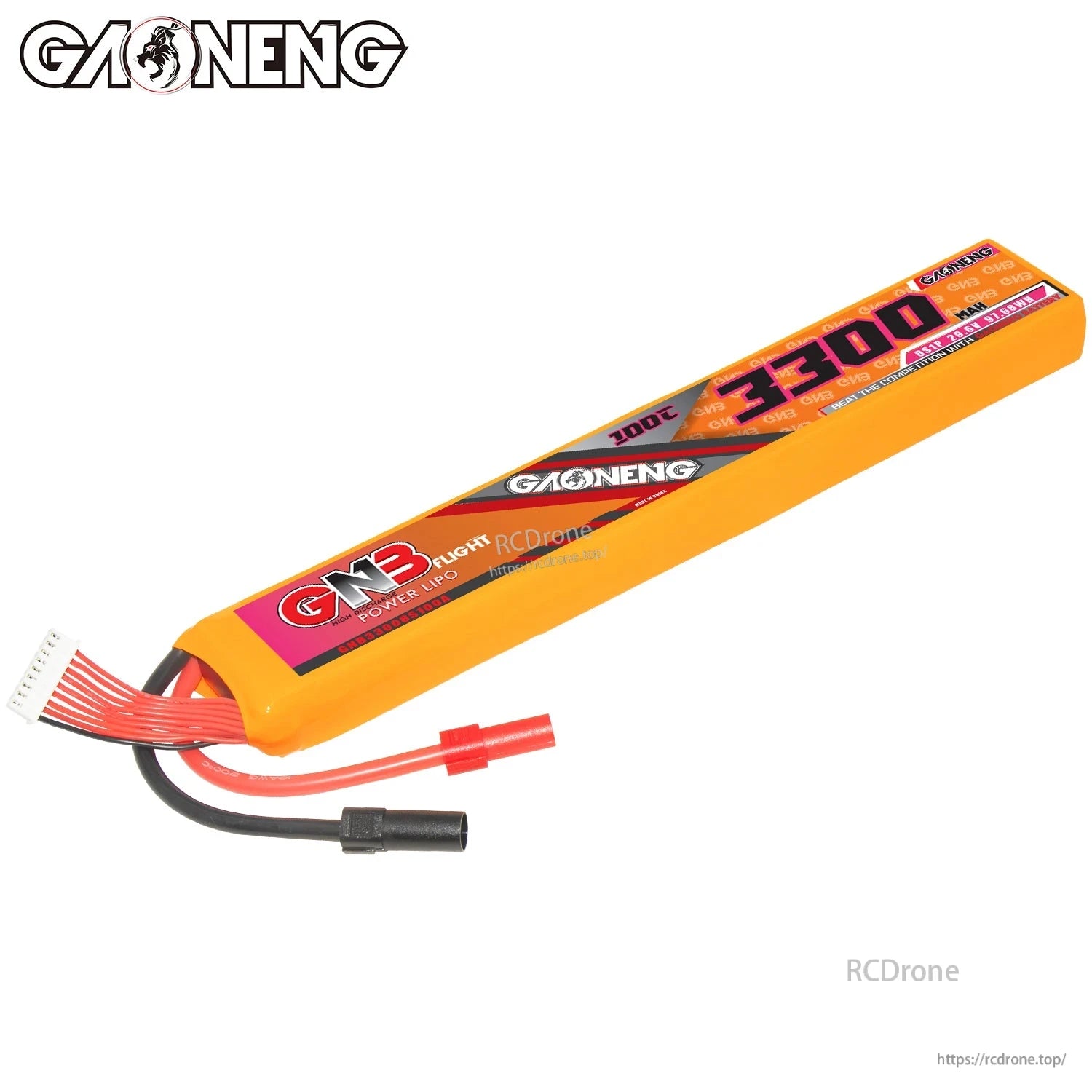 GNB 8S 3300mAh 100C LiPo battery angled view highlighting wiring harness and connectors