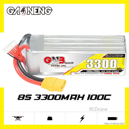 GAONENG GNB 8S 29.6V 3300mAh 100C LiPo Battery product graphic with GNB branding