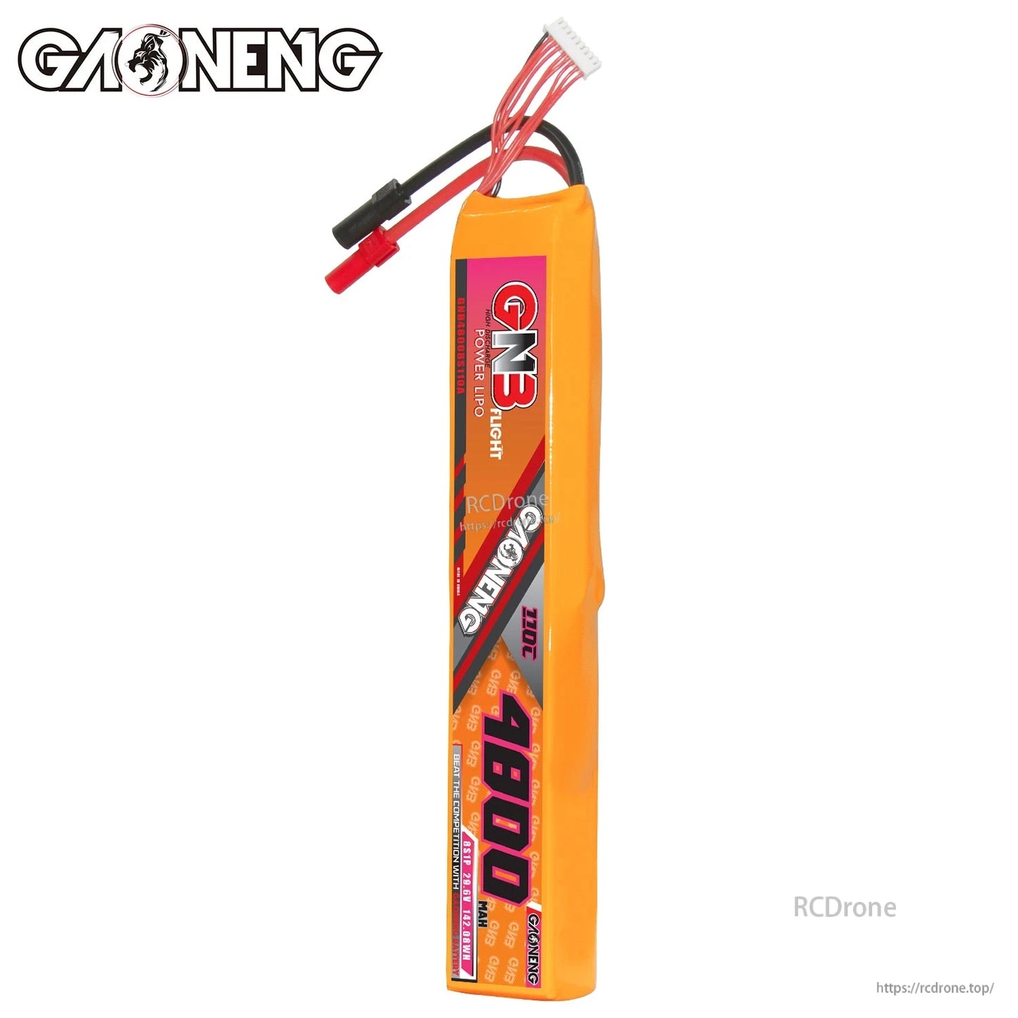 Upright front label view of the battery pack showing GNB 4800 and 110C branding with leads on top