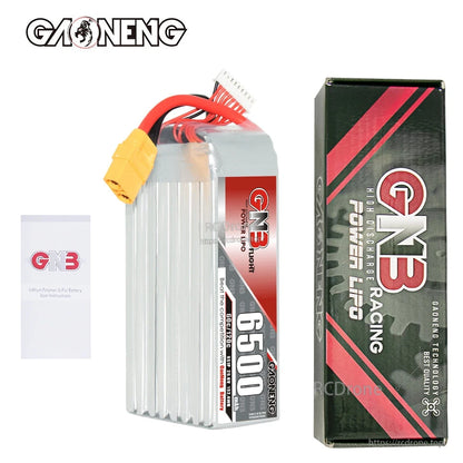 Package contents: GNB 6500 battery, GNB Power LiPo retail box, and small instruction card
