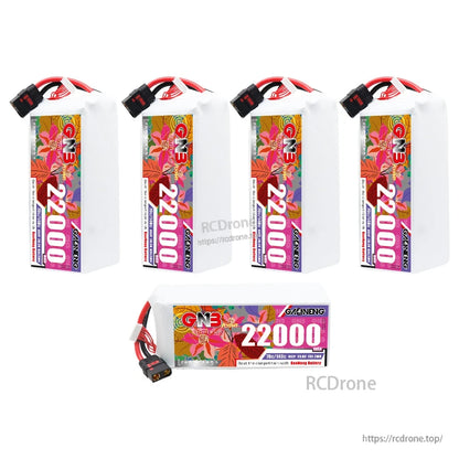 Mixed lineup showing four upright GNB 22000 batteries plus one horizontal battery view