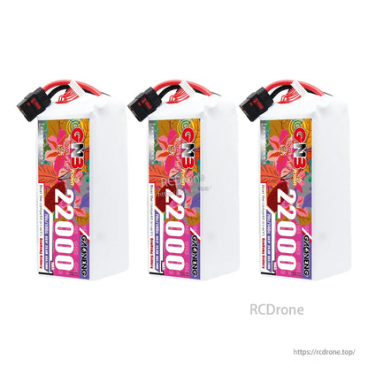 Three-pack lineup of GNB 22000 batteries, upright views on white background