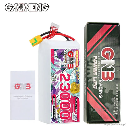 Package contents: GNB 23000mAh battery, GNB Power Lipo retail box, and user instructions