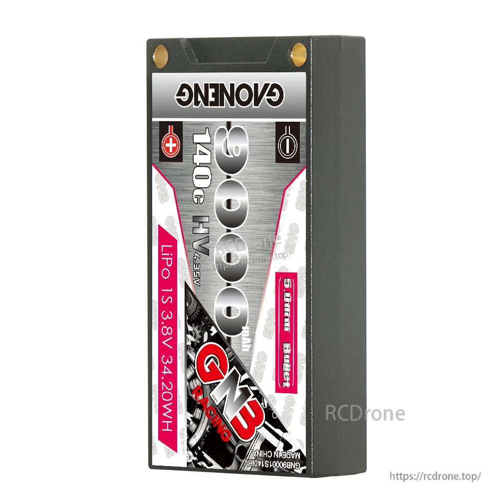 Front label view of GAONENG GNB 9000mAh 1S 3.8V LiHV 140C hard case LiPo pack