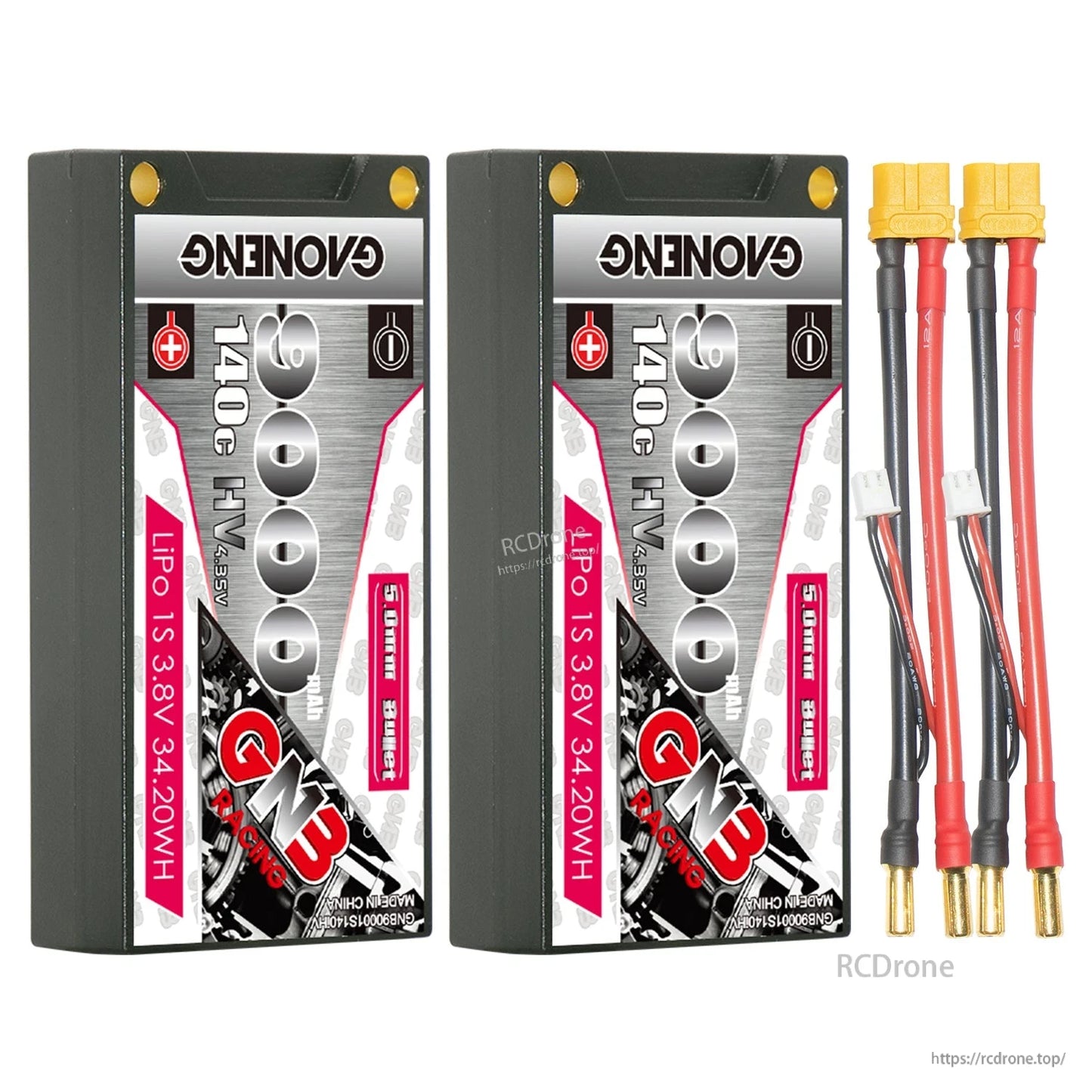 2-pack bundle: two GNB 9000mAh hard case batteries with yellow plug to 5mm bullet leads