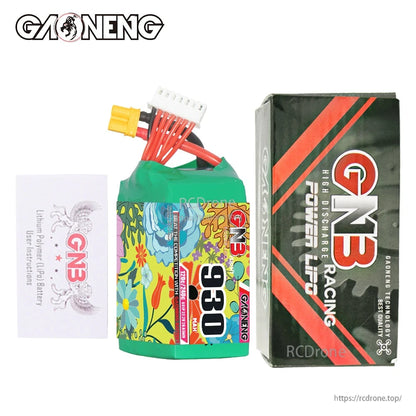 Package contents: GAONENG GNB 930mAh 6S LiPo battery with GNB cardboard box and instruction leaflet