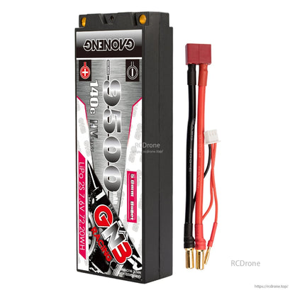 Battery with wiring harness featuring red main connector and 5mm bullet ends plus balance plug