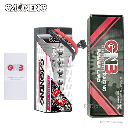 Package contents: GNB hard case battery, GNB Racing Power box, and instruction leaflet