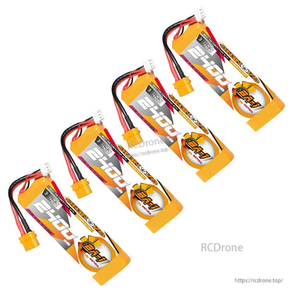 Four BA-1 series LiPo batteries displayed diagonally, each with XT60 connector and balance lead