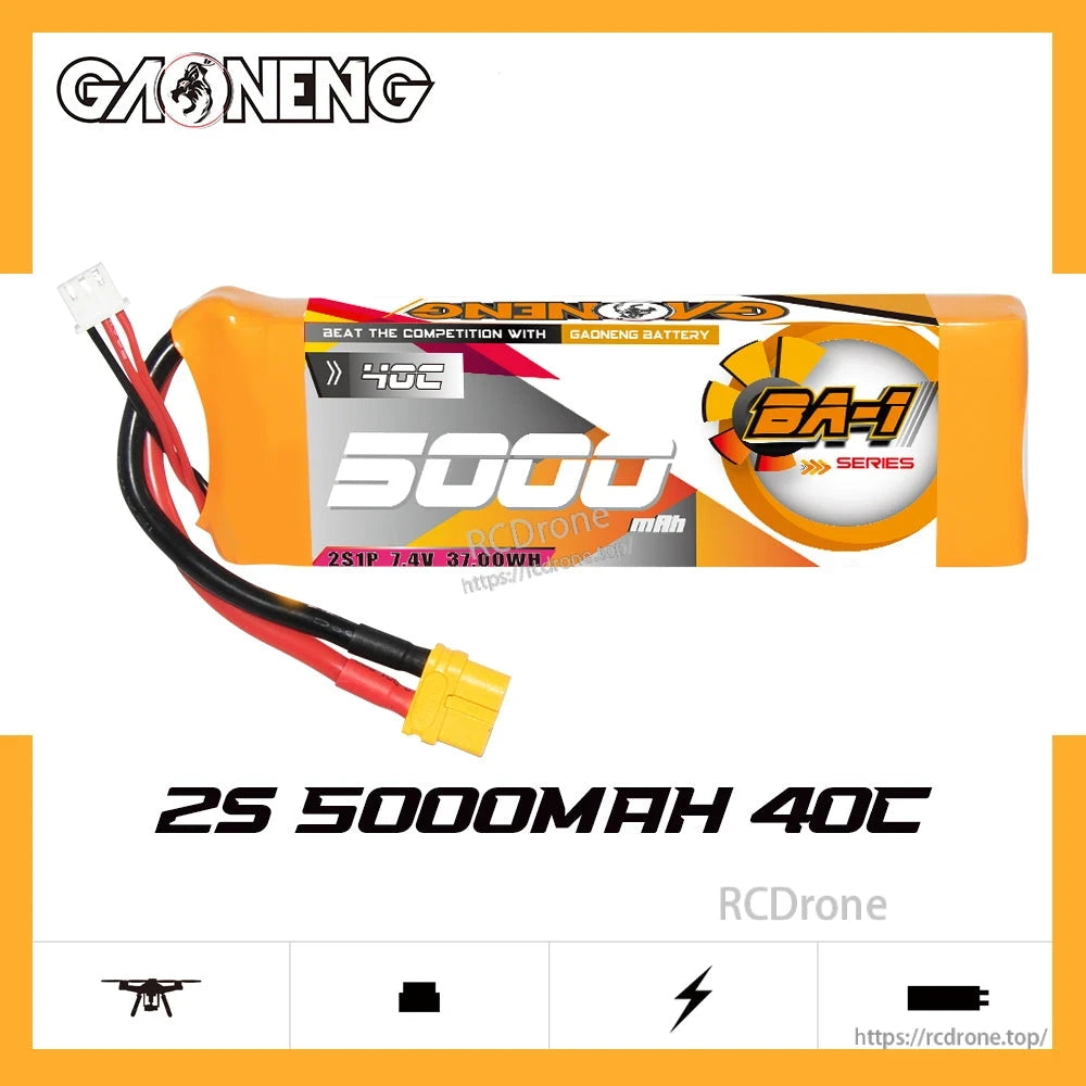GAONENG GNB BA-1 2S 5000mAh 40C LiPo battery product graphic on white background