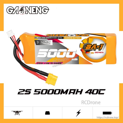GAONENG GNB BA-1 2S 5000mAh 40C LiPo battery product graphic on white background