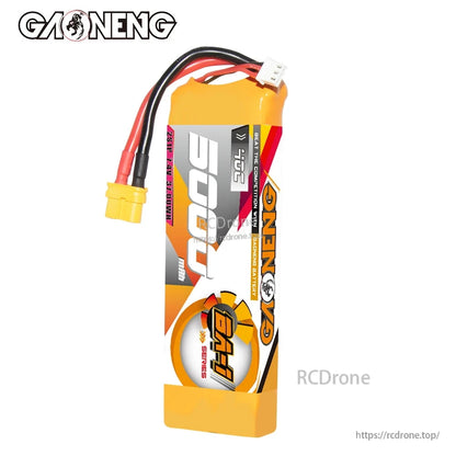 Side profile of BA-1 series LiPo battery showing thickness and wire exit with balance connector