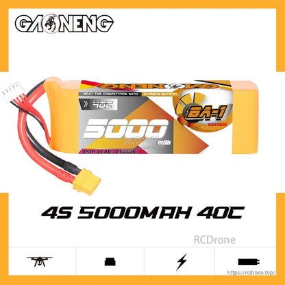 GAONENG GNB 4S 5000mAh 40C LiPo battery product graphic with model text and icon row