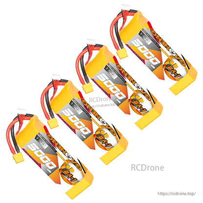 Four GAONENG 5000mAh BA-1 batteries arranged diagonally, each with XT60 plug