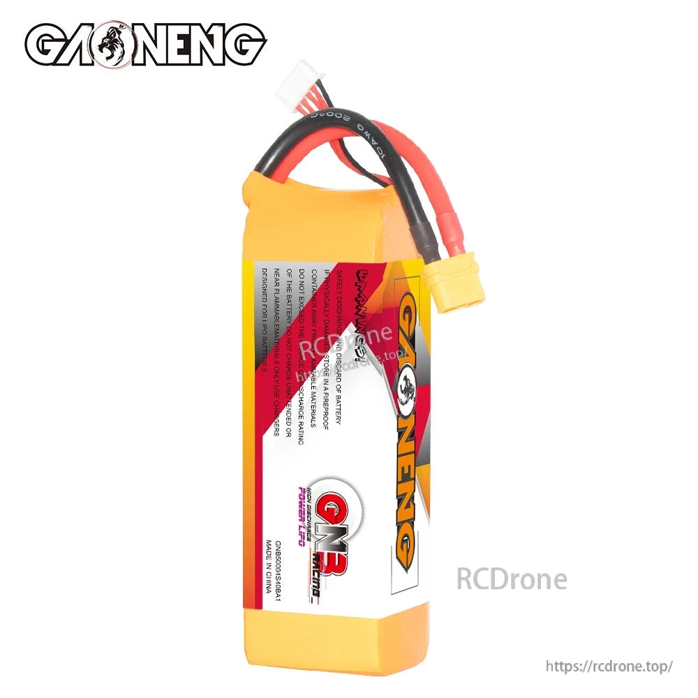 Rear side of GAONENG battery pack showing warning label panel and exit wires