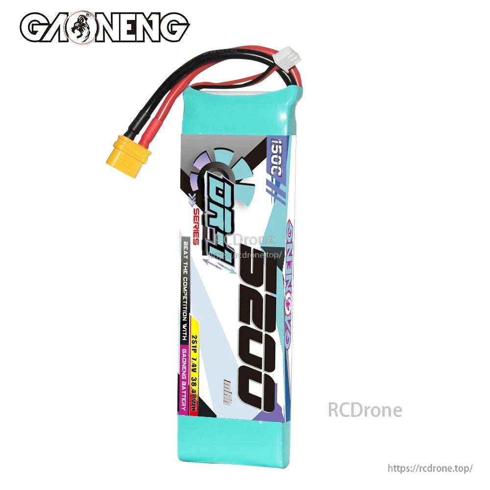 Side profile view of GAONENG GNB DR-1 battery showing thickness and wire exit at top