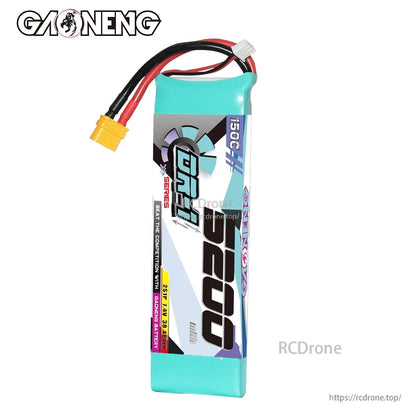 Side profile view of GAONENG GNB DR-1 battery showing thickness and wire exit at top