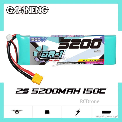 GAONENG GNB DR-1 2S 5200mAh 150C battery graphic banner, product shown on white background