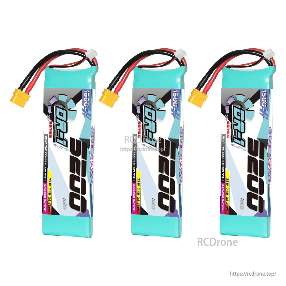 Three GNB DR-1 batteries shown together, front label view with XT60 connectors