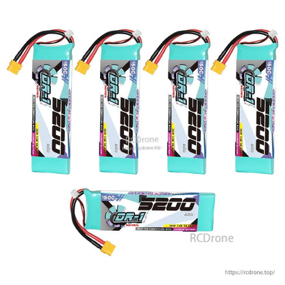 Five-battery layout: four upright and one horizontal GNB DR-1 battery with XT60 lead