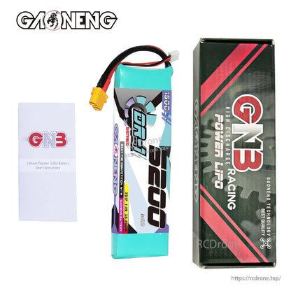 Package contents: GNB 5200mAh battery, GNB Racing box, and user instruction leaflet