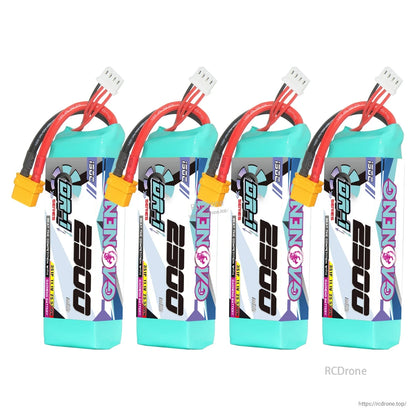 Four-pack lineup of GNB 2300 battery packs shown upright with connectors