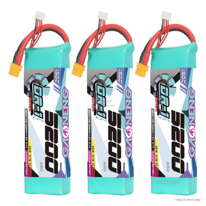 Three-pack layout of GNB 5200 DR-1 batteries, front label view
