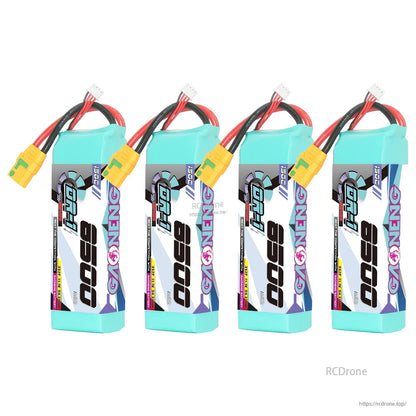 Four-pack group photo of GAONENG GNB 8500 3S LiPo batteries with XT90S anti-spark connectors