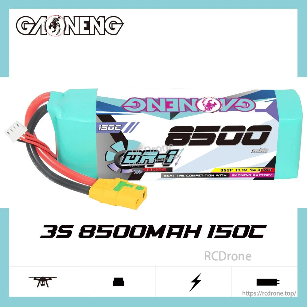 GAONENG GNB DR-1 3S 8500mAh 150C LiPo battery product graphic with model and rating text