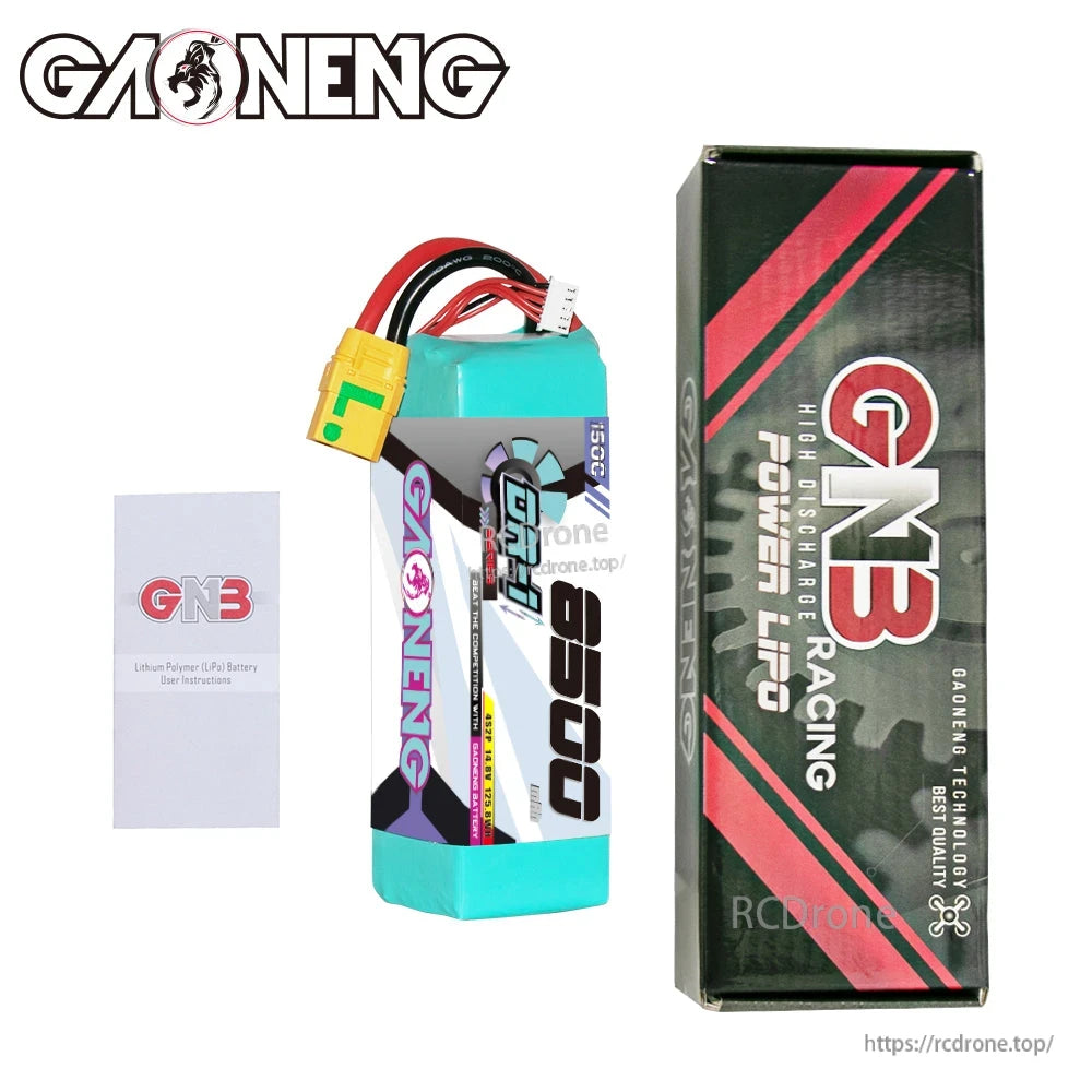 Package contents: GNB 8500 LiPo battery with GN3 Racing box and instruction card