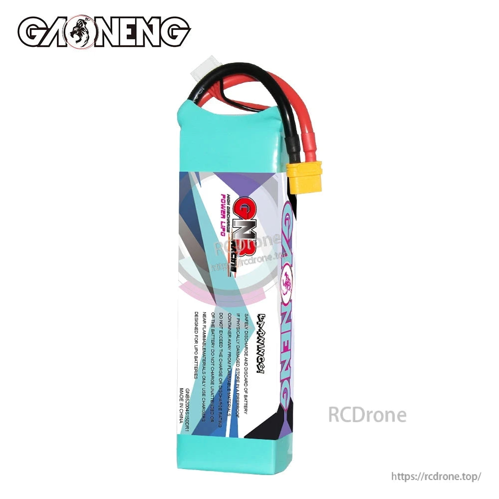 Side view of GAONENG GNB 5200 battery showing wrapped label panel and lead exit at top