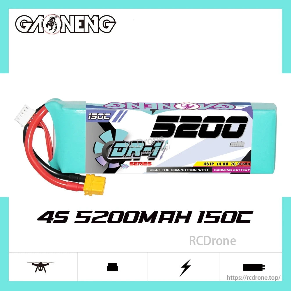GAONENG GNB DR-1 Series 4S 5200mAh 150C LiPo battery product graphic on white background