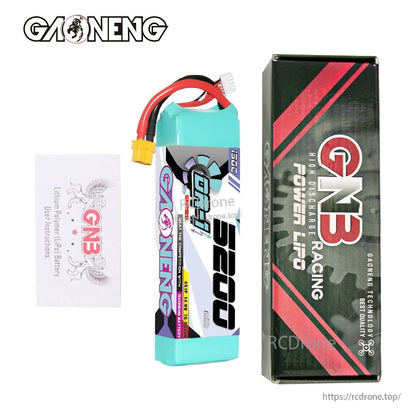 Package contents: GNB 5200 LiPo battery, GNB Power LiPo box, and user instructions card