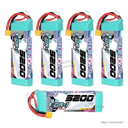 GNB 5200 battery shown in five angles: four upright views and one horizontal view with XT60 connector