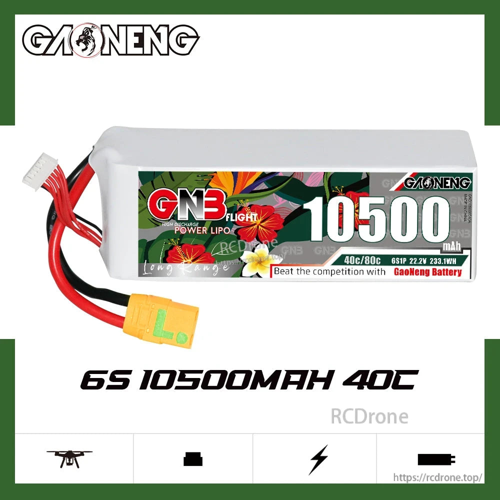 GAONENG GNB GNB105006S40A 6S 22.2V 10500mAh 40C LiPo Battery XT90 for FPV & RC Models