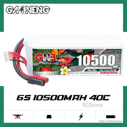 GAONENG GNB 6S 10500mAh 40C LiPo battery product graphic with capacity and C-rate text