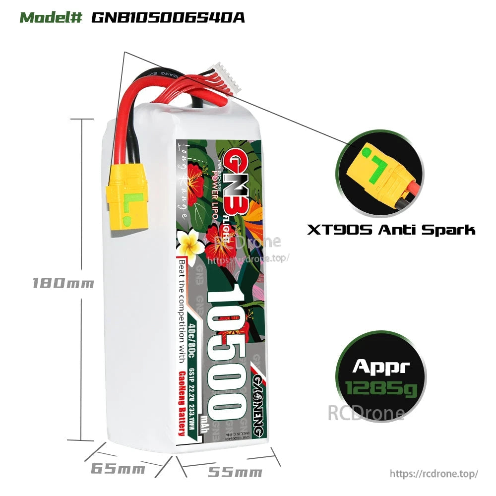 GAONENG GNB GNB105006S40A 6S 22.2V 10500mAh 40C LiPo Battery XT90 for FPV & RC Models