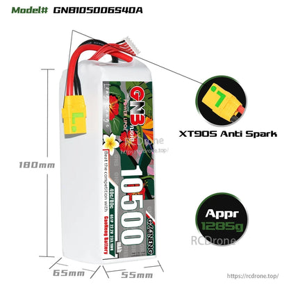 GAONENG GNB GNB105006S40A 6S 22.2V 10500mAh 40C LiPo Battery XT90 for FPV & RC Models