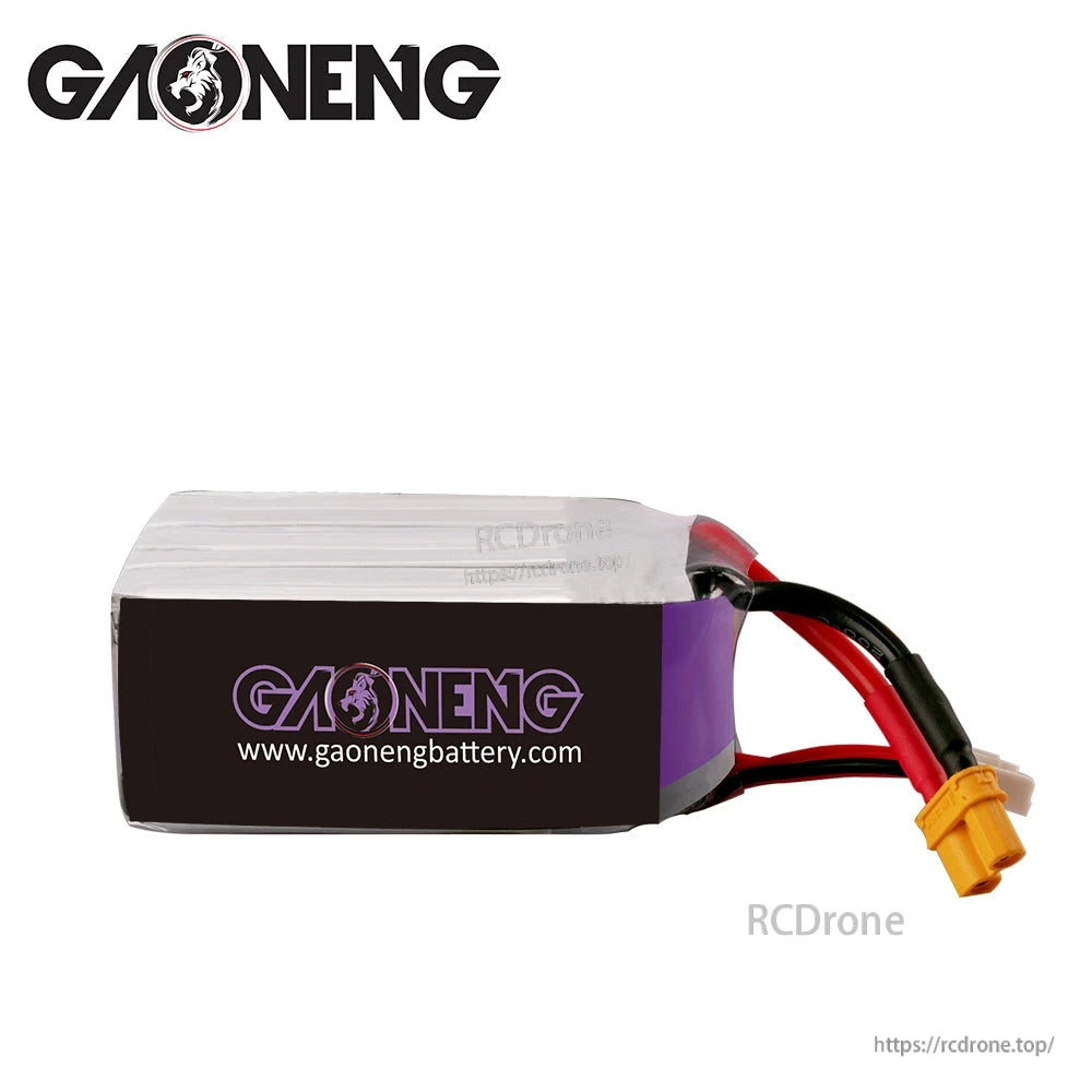 GAONENG GNB battery rear view showing GAONENG branding panel and XT30 wire exit