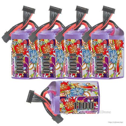 Four upright GNB 1100 LiHV 8S batteries plus one horizontal unit showing top label and leads