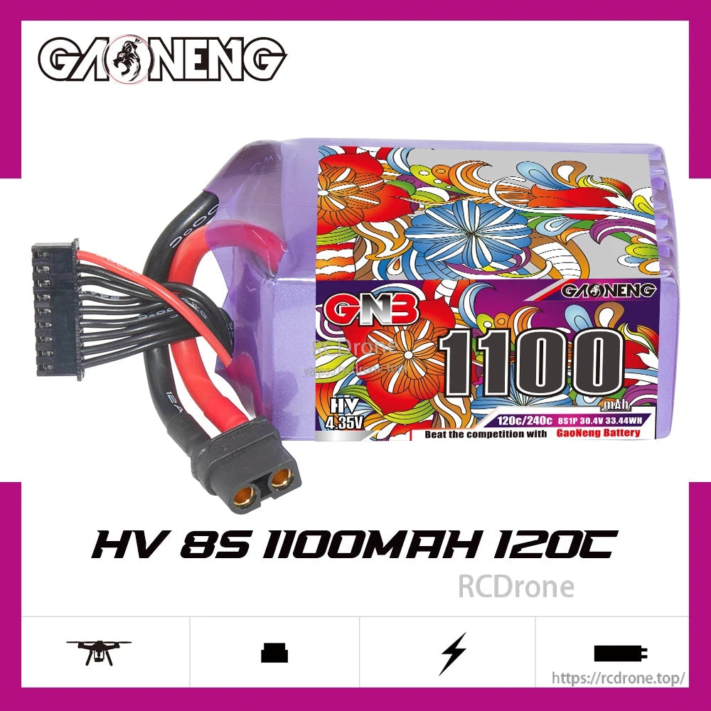 GAONENG GNB GNB11008S120AHV LiHV 8S 30,4V 1100mAh 120C XT60 LiPo Akku für FPV-Drohnen