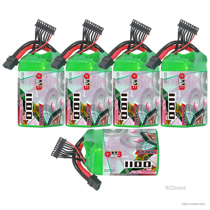 Bundle layout showing four upright GNB 1100mAh batteries plus one horizontal battery view