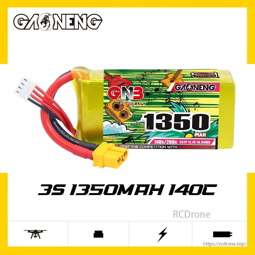 GAONENG GNB 3S 1350mAh 140C LiPo battery graphic on white background