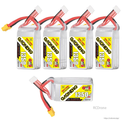 Collage showing multiple views of GNB 1350mAh battery: four upright and one horizontal view