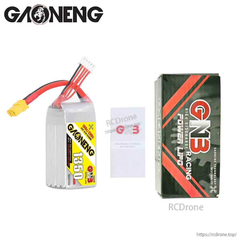 Package contents: GNB 1350 battery, instruction card, and GNB Racing Power LiPo box