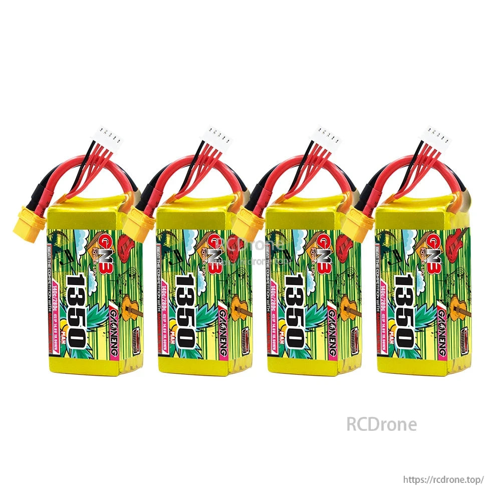 Four-pack bundle image showing four GNB 1350 LiPo batteries with XT60 connectors
