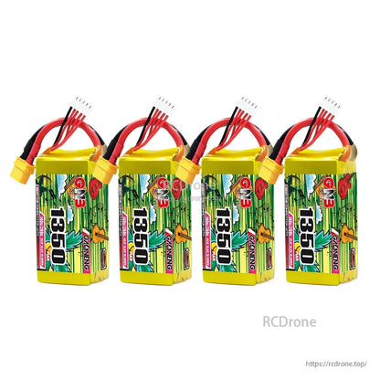 Four-pack bundle image showing four GNB 1350 LiPo batteries with XT60 connectors